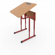 Стол ученический одноместный с регулируемой столешницей на красном металлокаркасе, столешница с закругленными углами &mdash; Аэлита